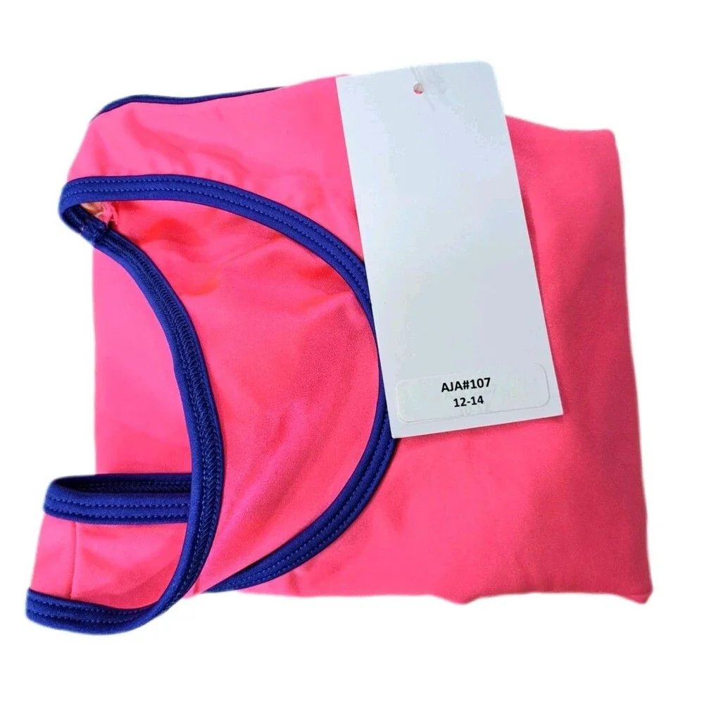 Aja Girls 90s Twisted Triangle Open Back Keyhole Leotard Neon Pink Size 12/14